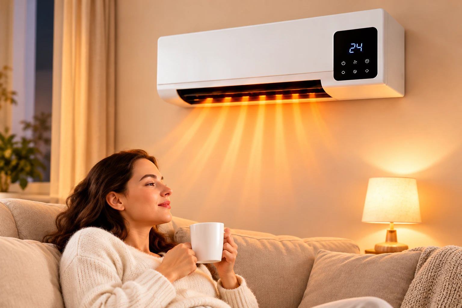Mujer descansando en una sala con el equipo instalado